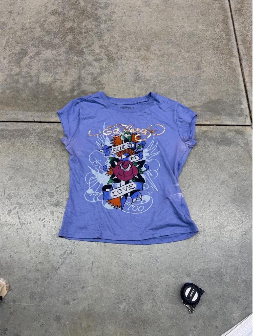 vintage ed hardy true my love blue rose shirt size medium WOMENS / HAS STAINS